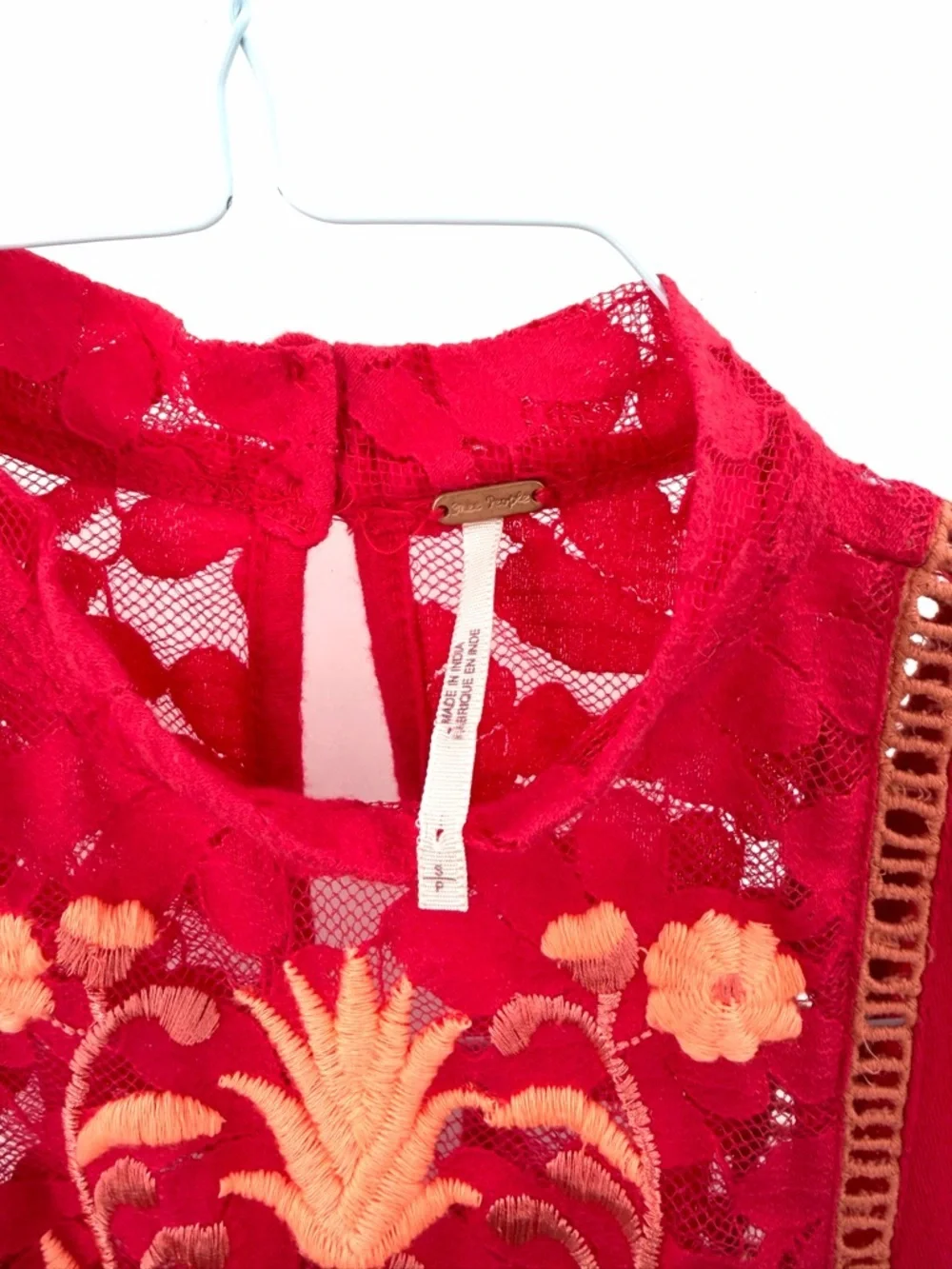 Free People Boho Cottagecore Pineapple Lace Embroidered Flora Swing Tank Top - Picture 5 of 8